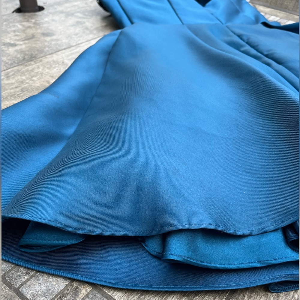 Alyce Paris Strapless Dress Size 6 Peacock Blue Style 3700 Satin Fit & Flare - Picture 4 of 11